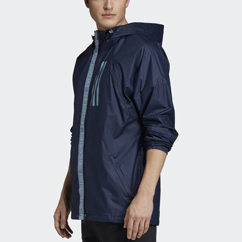 adidas Casual Training Sports Windproof Hooded Jacket Navy Blue EB7600