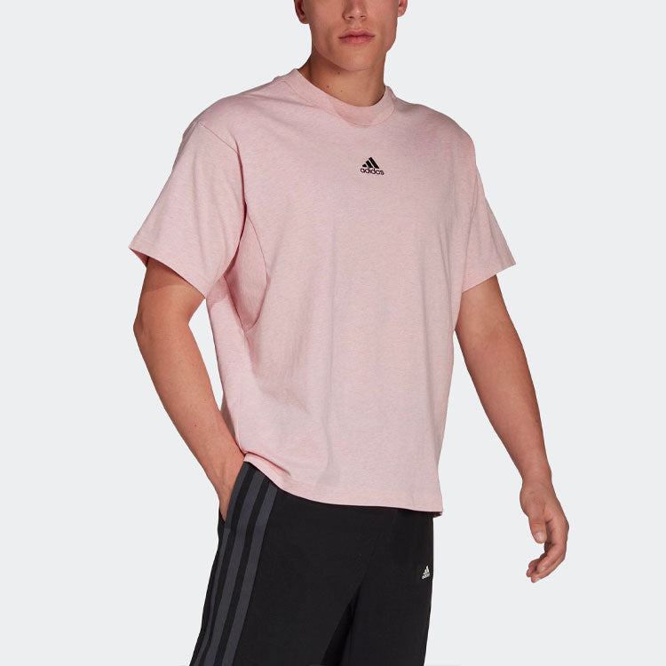 adidas Solid Color Logo Micro Mark Casual Short Sleeve Couple Style Pink H65778