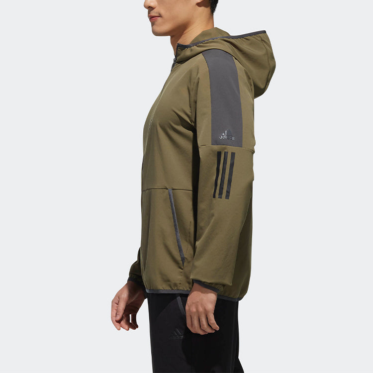 adidas Casual Sports Contrasting Colors hooded Woven Jacket Khaki Brown DV1043