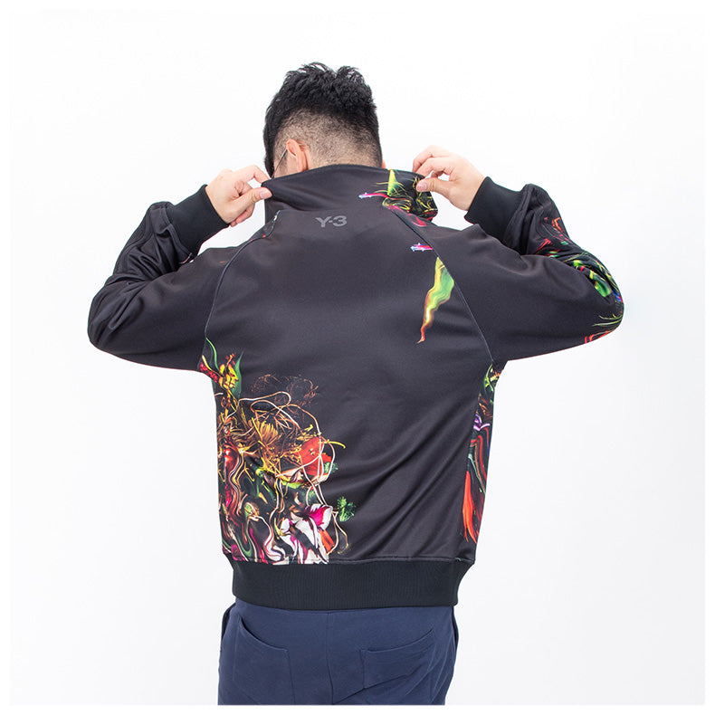 Men's Y-3 Printing Pattern Stand Collar Jacket Black FJ0391IW