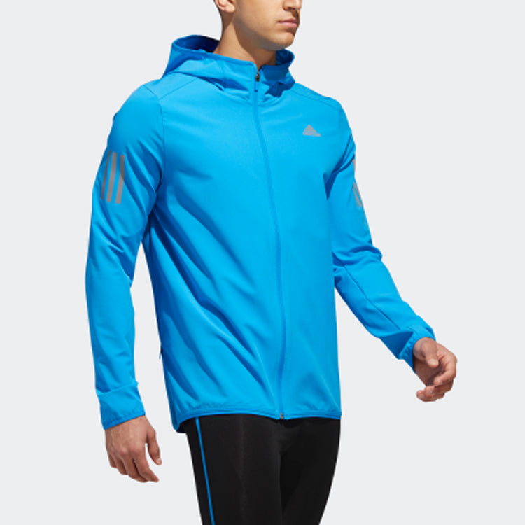 Men's adidas Alphabet Stripe Running Sports Hooded Jacket Bright Blue CY5775