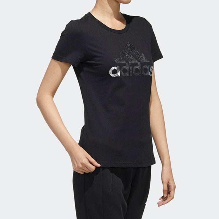 (WMNS) adidas Brand Large logo Printing Solid Color Short Sleeve Black FM9294