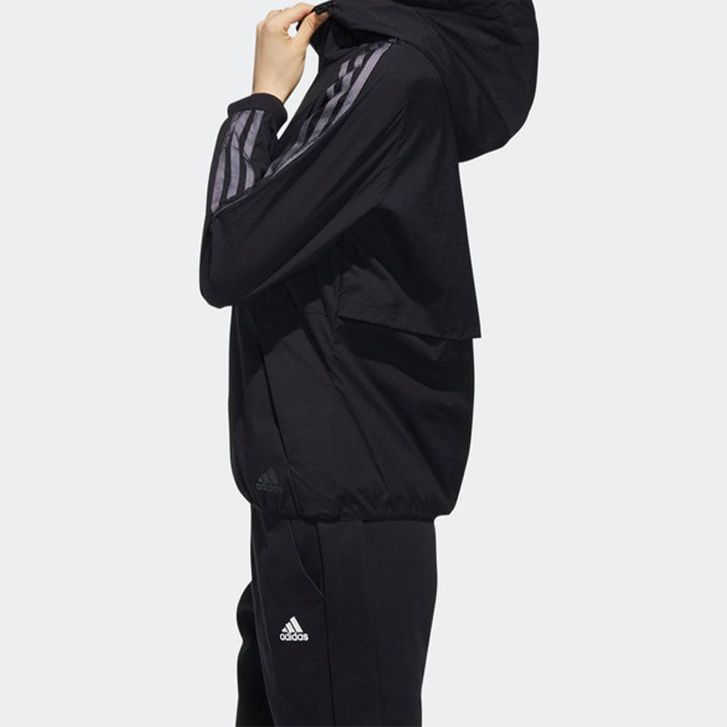 (WMNS) adidas Sports Stylish Solid Color Hooded Jacket Black DY8687
