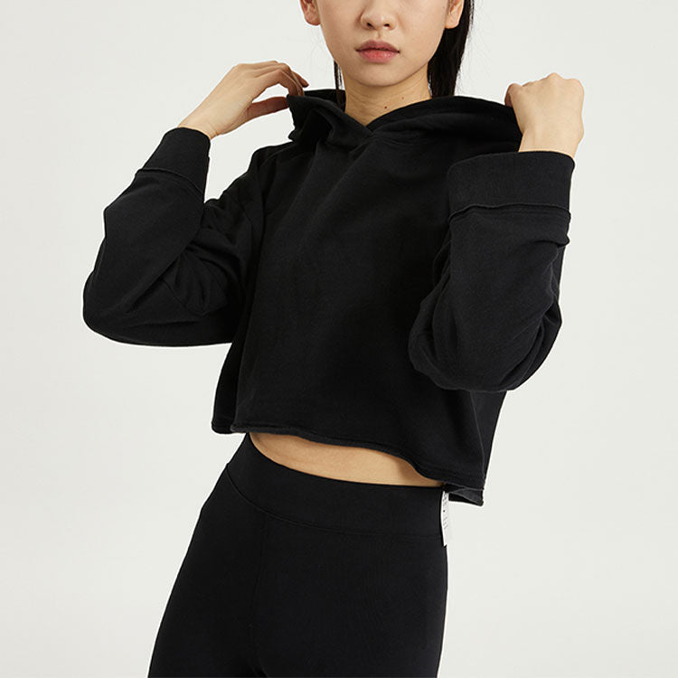 (WMNS) Nike Yoga Luxe Solid Color Short Long Sleeves Hoodie Black DM6982-010