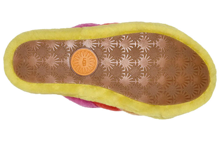 (WMNS) UGG Fluff Yeah Slide Slipper Rainbow Yellow 1097169-PRYW