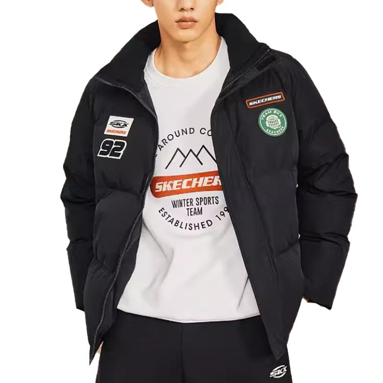 Skechers Logo Print Woven Down Jacket 'Black Blue' P322M057