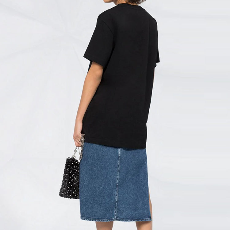 (WMNS) Off-White swimming print Short Sleeve Black OWAA071R20B070451001