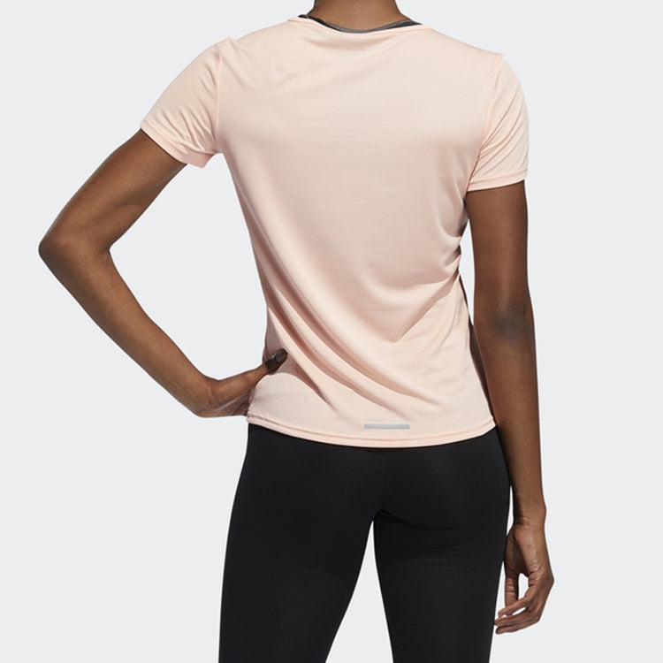 (WMNS) adidas Run 3S Tee Running Sports V neck Pullover Short Sleeve Pink EK0888