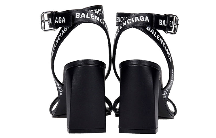(WMNS) Balenciaga All Over Logo Sandal Heels 'Black' 630041WBAE11090