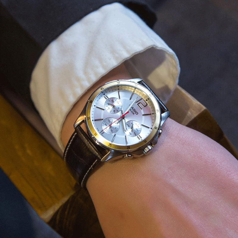CASIO Leather Band Waterproof Men Mens White Analog MTP-1374L-7A
