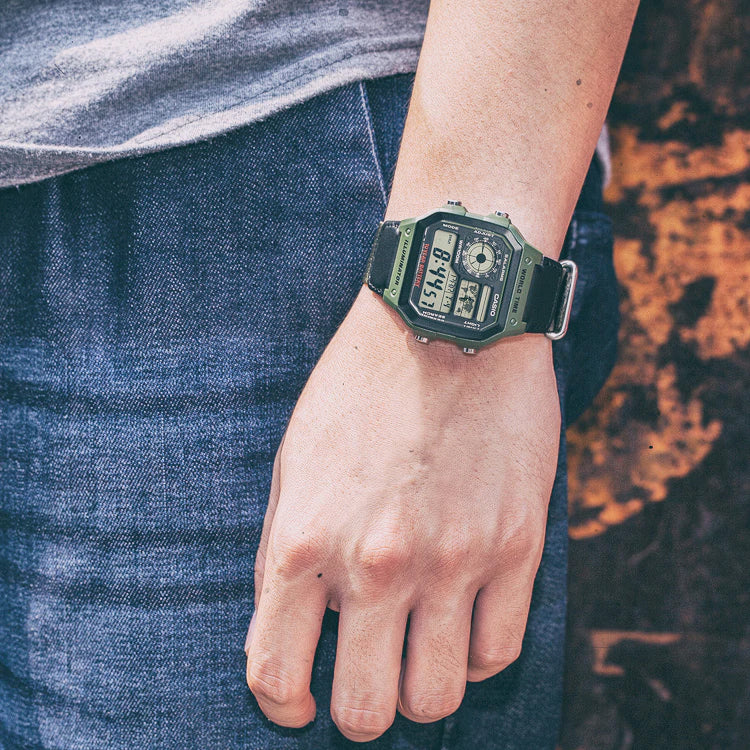 CASIO G Shock Battery Sports /Green Quartz Mens Black Digital AE-1200WHB-1B