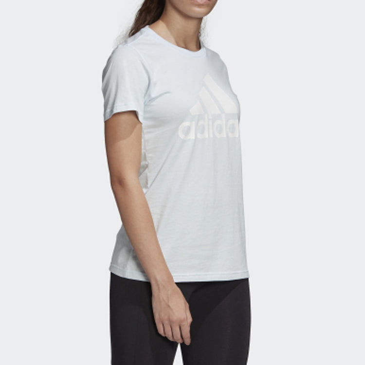 (WMNS) adidas Logo Printing Round Collar Short Sleeve Light Blue FQ3241