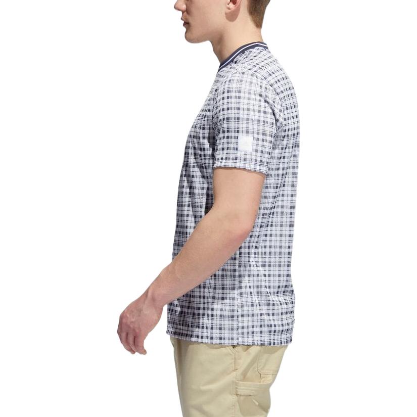 Men's adidas Adicross Golf Sports Plaid Round Neck Short Sleeve White / Slightly Blue T-Shirt HF9097