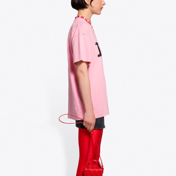 Balenciaga SS21 Alphabet Pattern Printing Short Sleeve Unisex Pink 612965TJVL51401