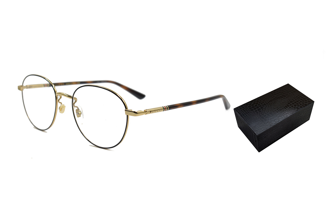 Gucci Round Frame Color Enamel Ribbon Element Optical Glasses Frame Sub-Edition Black/Golden GG0392O-002