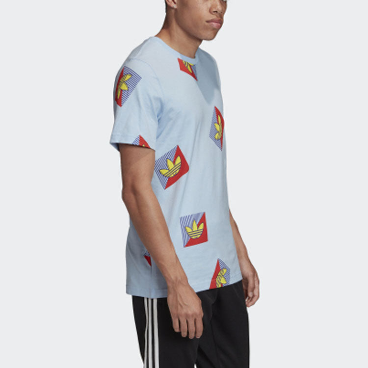 adidas originals Aop Diag Tee Casual Sports Round Neck Short Sleeve Light Blue FM3343