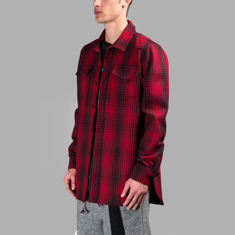 Men's Off-White Stripe Plaid Red Shirt OMGA001F150690169901