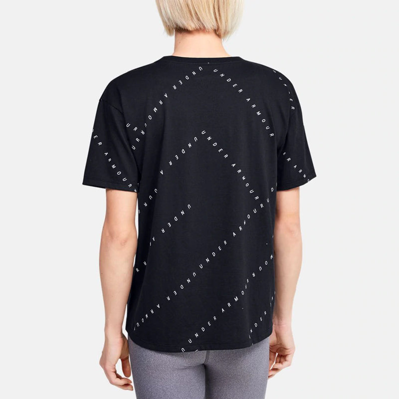 (WMNS) Under Armour Logo Live Training Sports Printing Short Sleeve Black 1355708-001