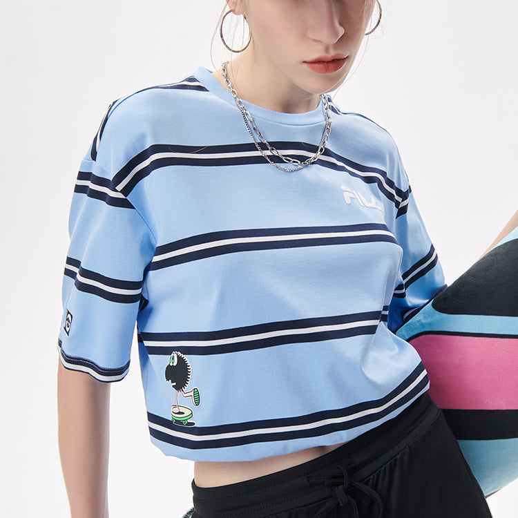 FILA FUSION x Jeremyville Crossover Stripe Loose Short Sleeve Blue White Stripe T11W139103F-LB