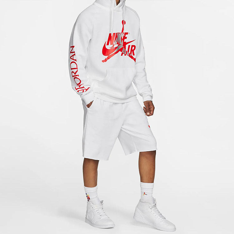 Air Jordan Jumpman Classics logo Printing Fleece Lined Stay Warm Pullover White BV6011-100