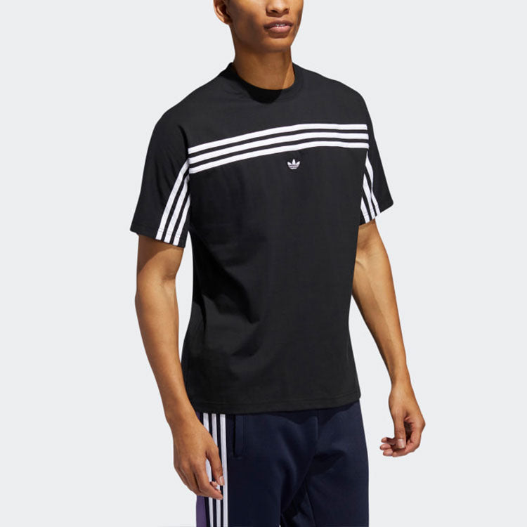 adidas originals 3-stripe Tee Stripe logo Embroidered Short Sleeve Black FM1535