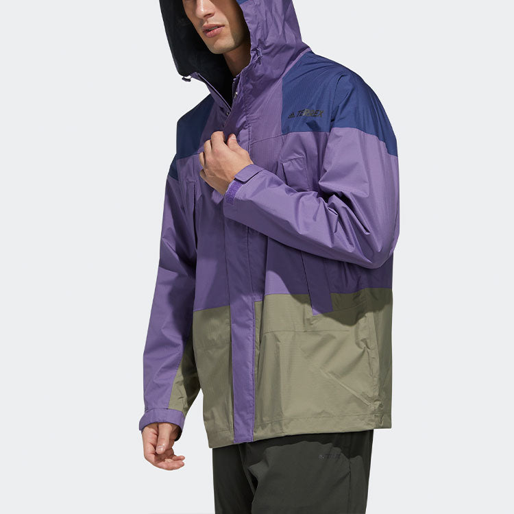 adidas Terrex Xplr Rain 2.5 J Outdoor Sports waterproof Colorblock Hooded Jacket Purple FN0832
