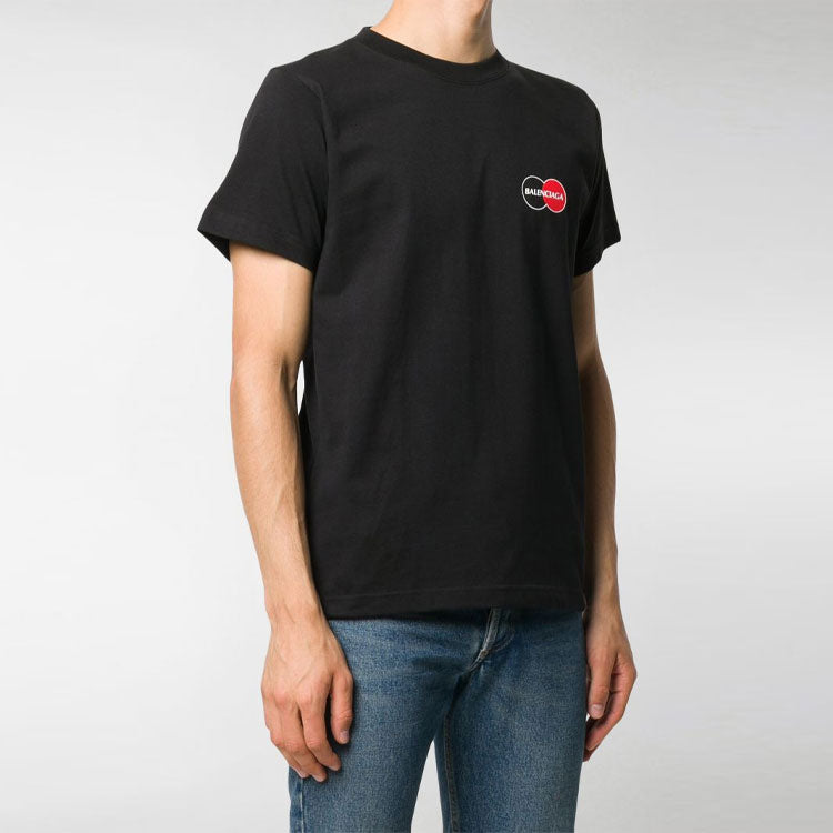 Men's Balenciaga Chest Logo Printing Round Neck Short Sleeve Black 620967TIV791000