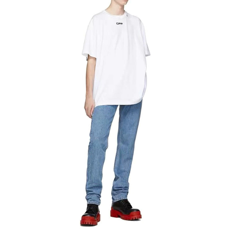 Off-White Wavy Line Logo Basic Alphabet Slogan Short Sleeve Ordinary Version White OMAA027R201850040110