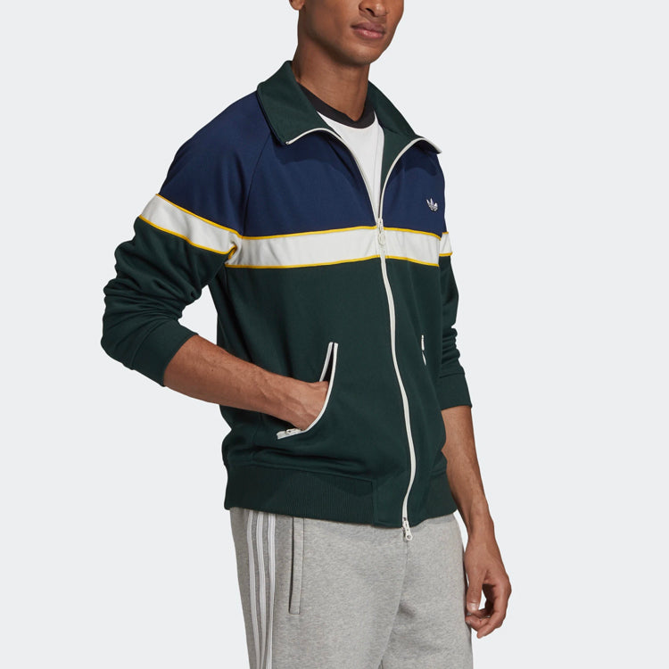 adidas originals Track Top Colorblock Retro Stand Collar Sports Jacket Green FM2195