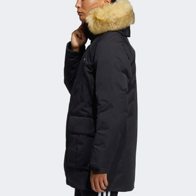 adidas Down Parka Outdoor Solid Color mid-length hooded Stay Warm Down Jacket Black H20761