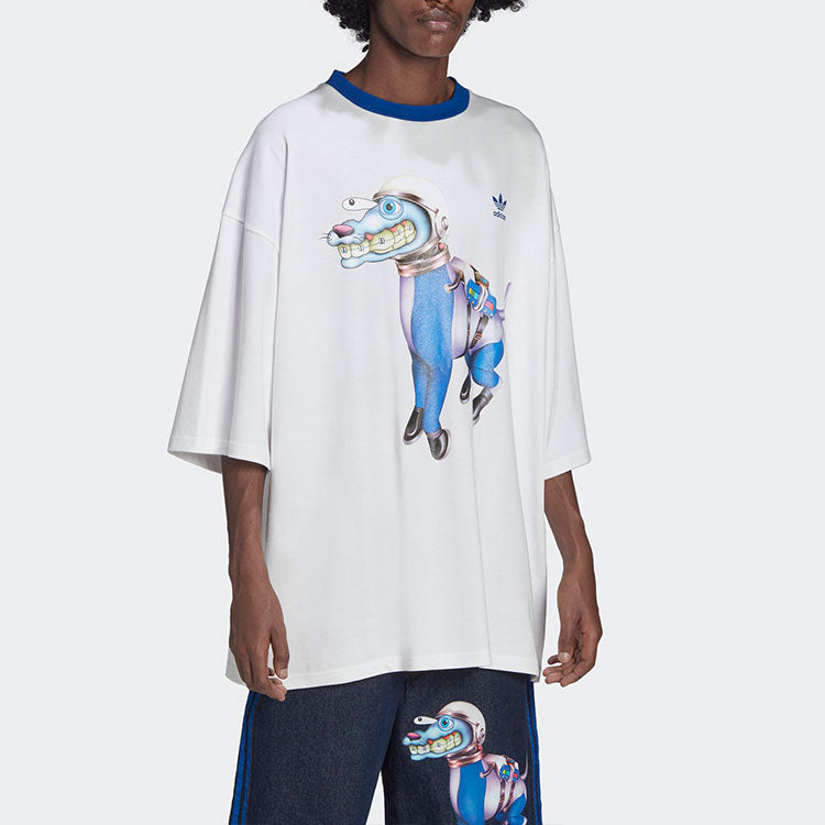 Men's adidas originals x Kerwin Frost Crossover Cartoon Printing Round Neck Loose Three-Quarter Sleeve T-Shirt White H56473