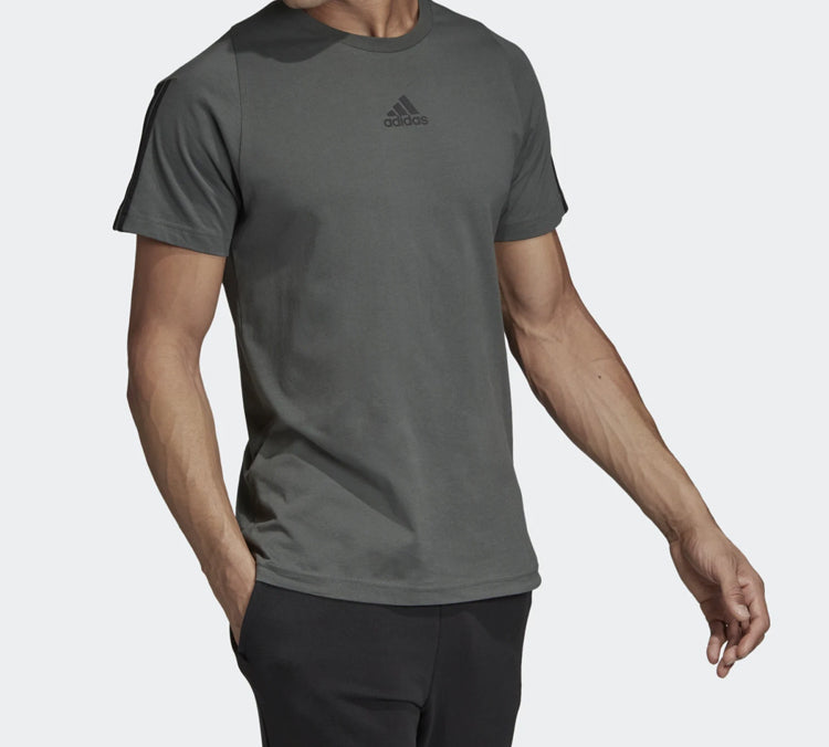 adidas Stripe Printing Training Sports Short Sleeve Gray DT9953