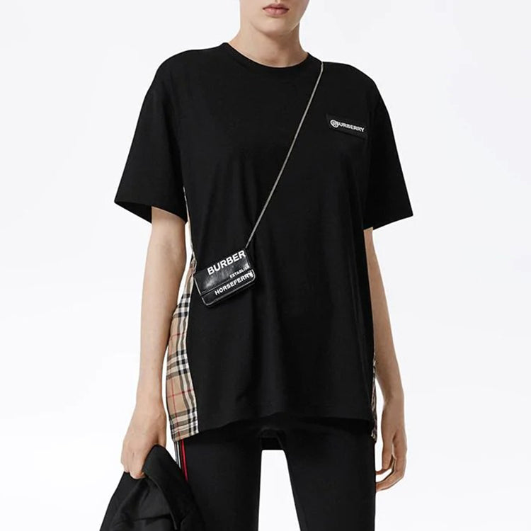 Burberry Vintage Logo Side Plaid Splicing Short Sleeve Black 8024545