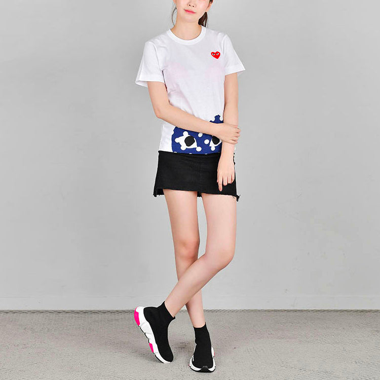 (WMNS) COMME des GARCONS PLAY Polka Dot Half Heart Tee 'White Blue' AZ-T235-051-1