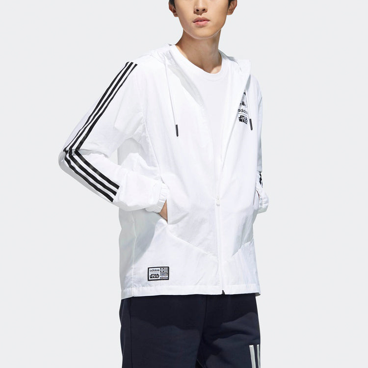 adidas neo M Sw Wb logo Printing Cozy Casual Sports Hooded Jacket White DW8174