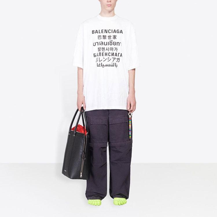 Men's Balenciaga Word Printing Round Neck Pullover Short Sleeve White 641614TJVI39040