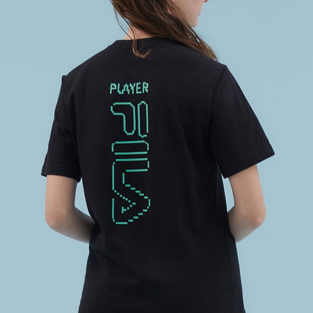 FILA Alphabet Logo Round Neck Short Sleeve Couple Style Black FS2RSD2885X-BLK