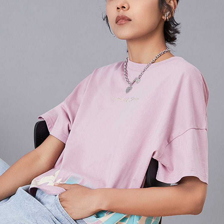 (WMNS) Li-Ning x Disney Crossover Alphabet Printing Short Sleeve 'Pink' AHSQ142-2