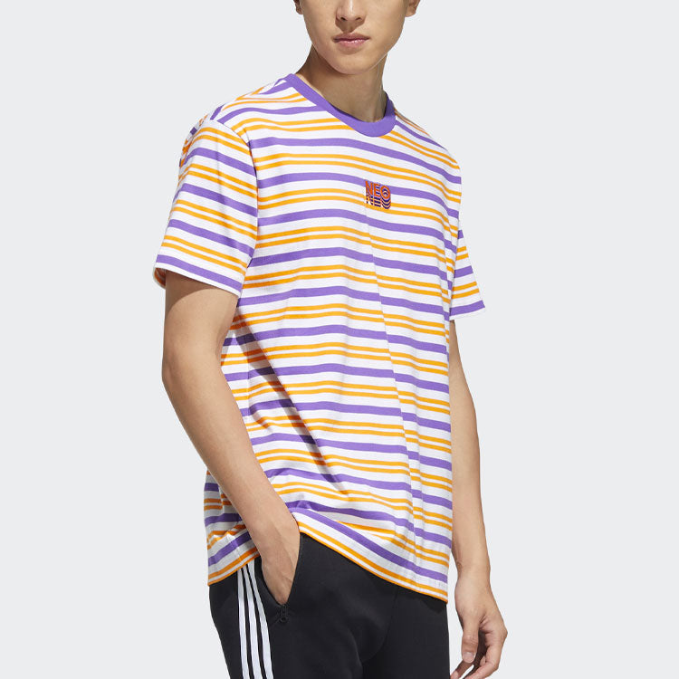 adidas neo SS22 M Sw Strp Rng T Sports Stripe Short Sleeve Unisex Purple Yellow White Colorblock HC9683