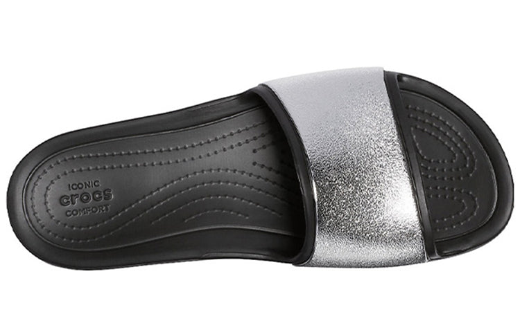 (WMNS) Crocs Sloane Shine Low Slide Flat Casual Black Silver Slippers 'Black Silver' 206921-001