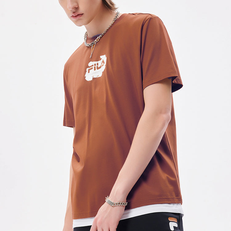 Men's FILA FUSION cycling Illustration Pattern Printing Knit Short Sleeve T11M133104F-DR