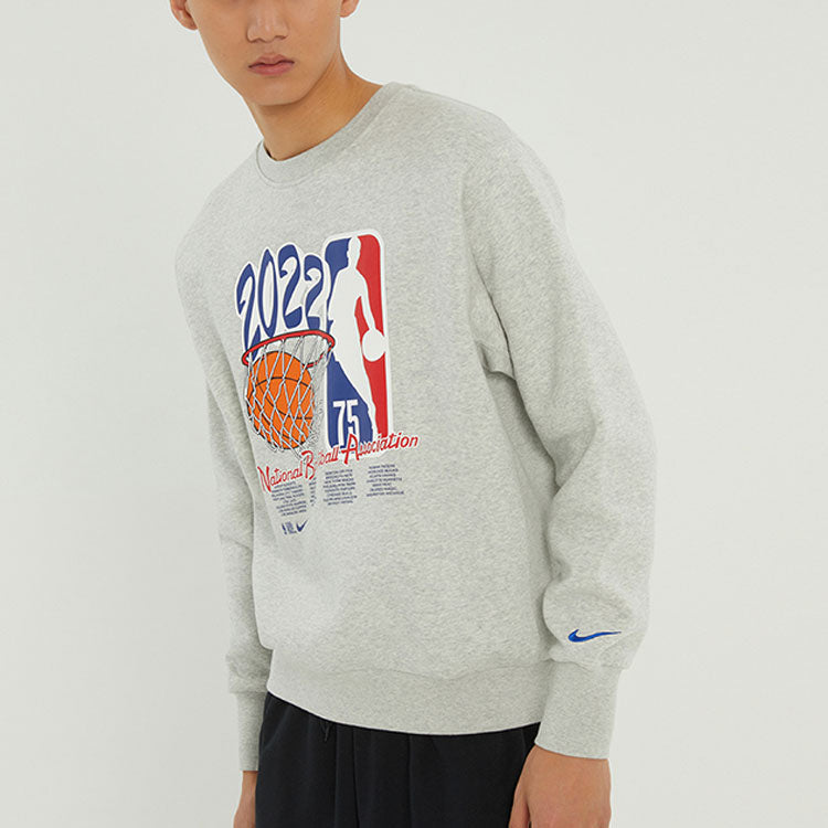 Nike NBA Eam 31 Courtside Logo Printing Fleece Stay Warm Knit Pullover Round Neck Gray DH9183-050