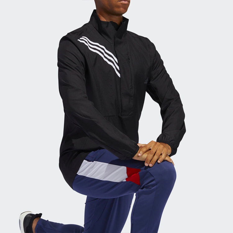 adidas Logo Print Casual Running Stand Collar Jacket Male Black FL6971