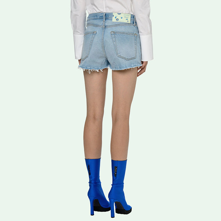 (WMNS) Off-White Logo Washed Denim Shorts Ordinary Version Blue OWYC002R21DEN0014000