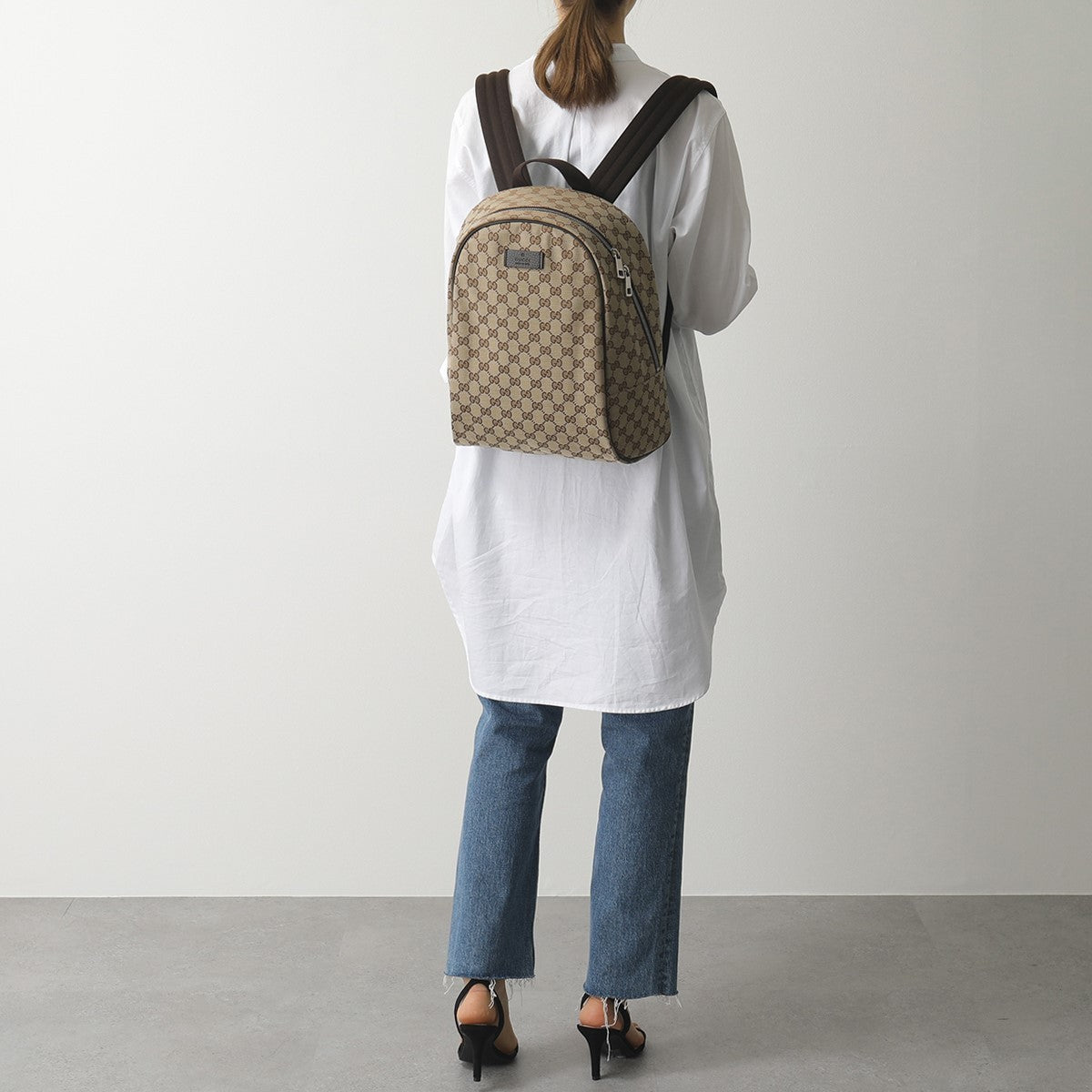 Gucci Logo Leather Logo Canvas schoolbag Backpack Unisex / / Brown Classic 449906-KY9NN-9873