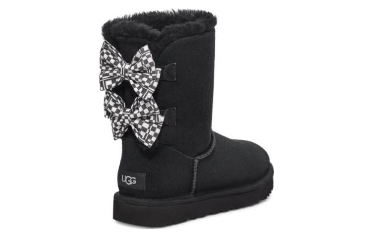 (WMNS) UGG Checkered Bow Snow Boots 'Black' 1138131-BLK