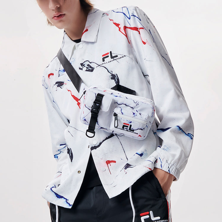 Men's FILA FUSION x FUTURA Crossover Splash Ink Full Print Casual Coach Loose Jacket White T11M138701F-WT