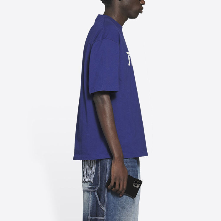 Men's Balenciaga FW21 Retro Knit Short Sleeve Navy Blue 612966TKVD33967