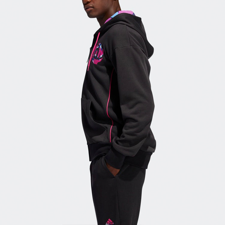 adidas Basketball Sports Printing Knit Hooded Jacket Black FM0024