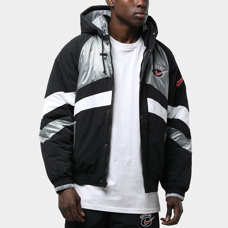 Supreme SS19 x Nike Hooded Sport Jacket Crossover waterproof Nylon hooded track Jacket Unisex Silver SUP-SS19-10137